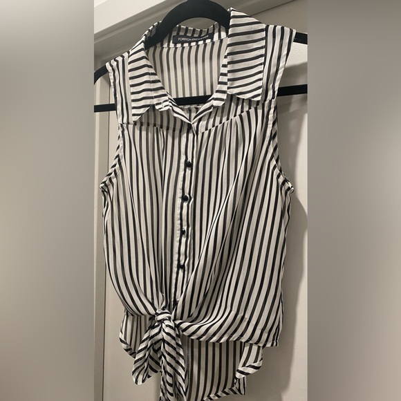 Foreign Exchange FE Sheer White & Black Vertical Stripe Crop Tank Top Blouse - M - Picture 4 of 17